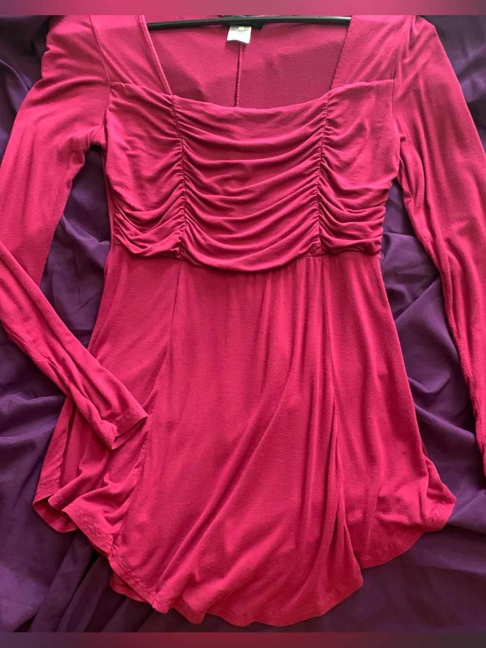 VENUS Fuchsia Long-Sleeve Ruched Bust Knit Top